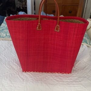 Red Woven Tote Bag